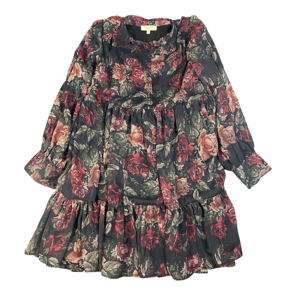 Farmers Market Women’s Floral Balloon Sleeve Ruffle Midi Dress Small